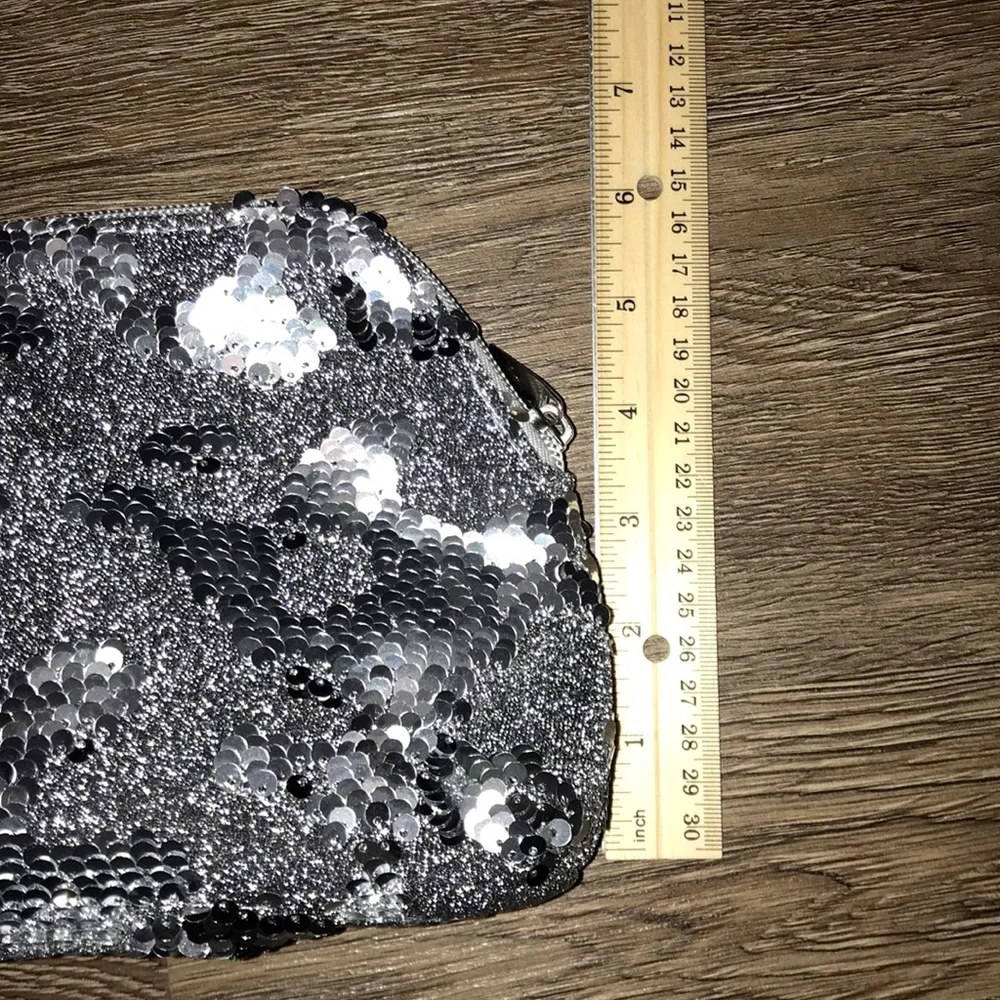 Silver sequined makeup bag